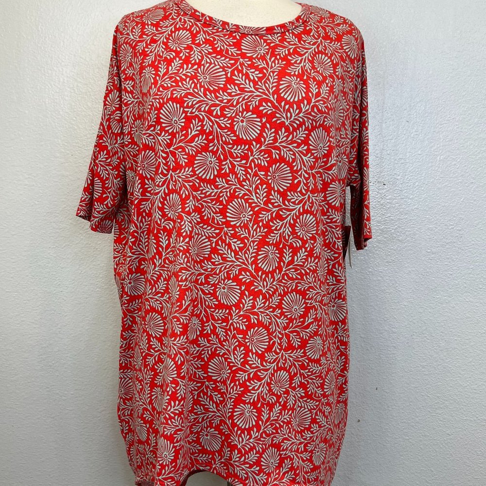 NWT Lularoe Irma Tunic Shirt Red‎ Grayish Green Floral Print Size S